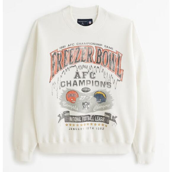 Abercrombie & Fitch Vintage Freezer Bowl Graphic Crew Sweatshirt Off White - XL - Picture 1 of 3
